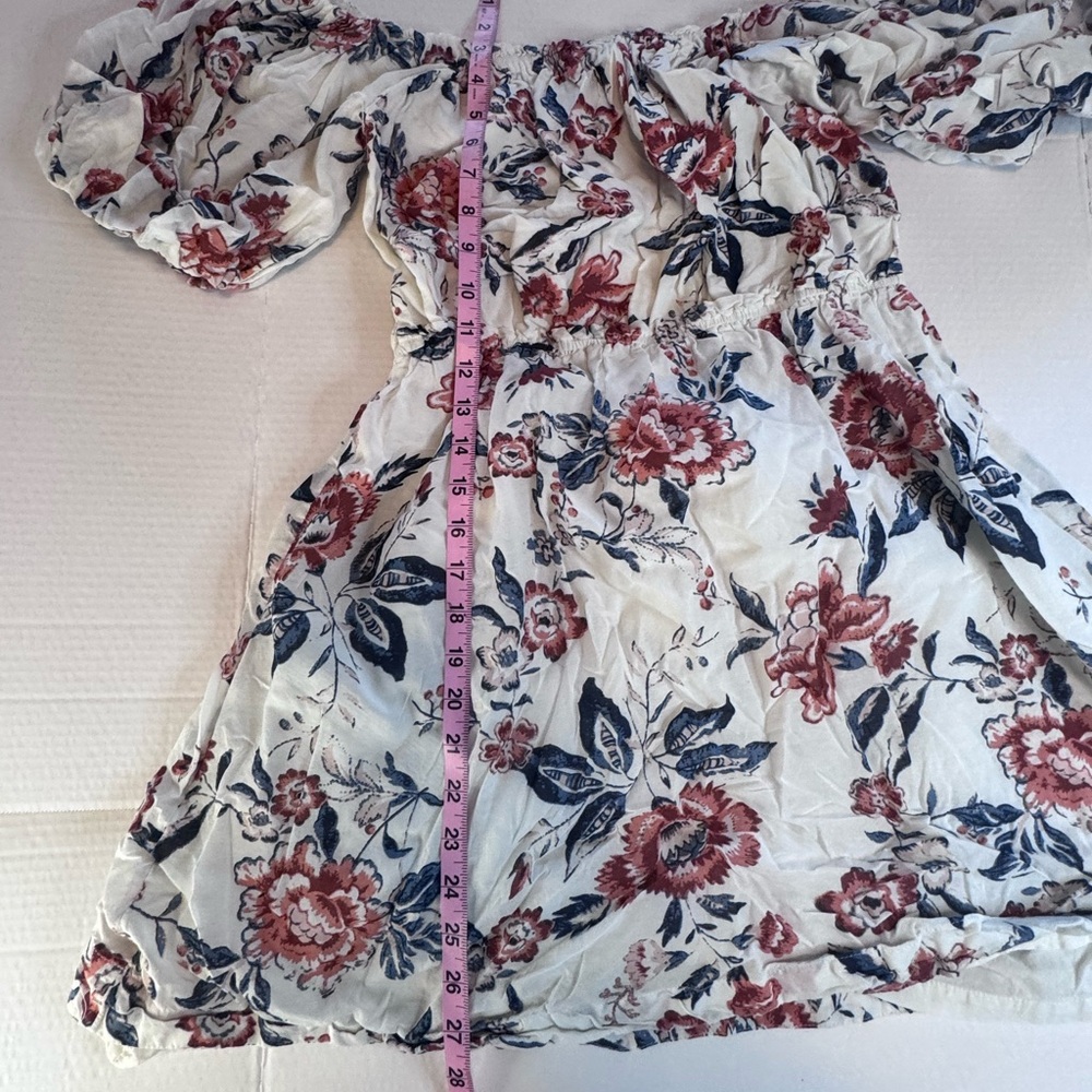 Lucky Brand Floral Off Shoulder Mini Dress Puff Sleeve Cottagecore Size L - Picture 8 of 12